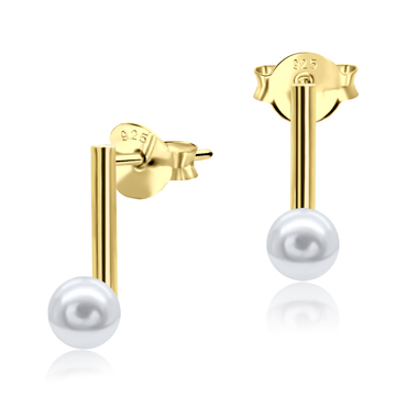 Gold Plate Straight Bar Pearl Stud Earring STS-4023-GP